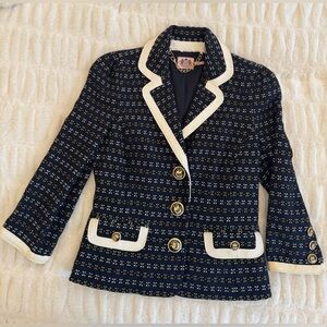 Juicy Couture NEW Navy and Cream Women's Blazer 100% Cotton Tweed Shell